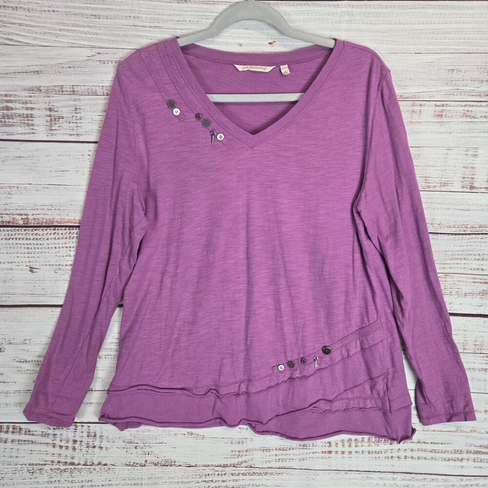 Soft Surroundings Asymmetric Tunic Top L Lavendar Tier V-Neck Lagenlook Pullover